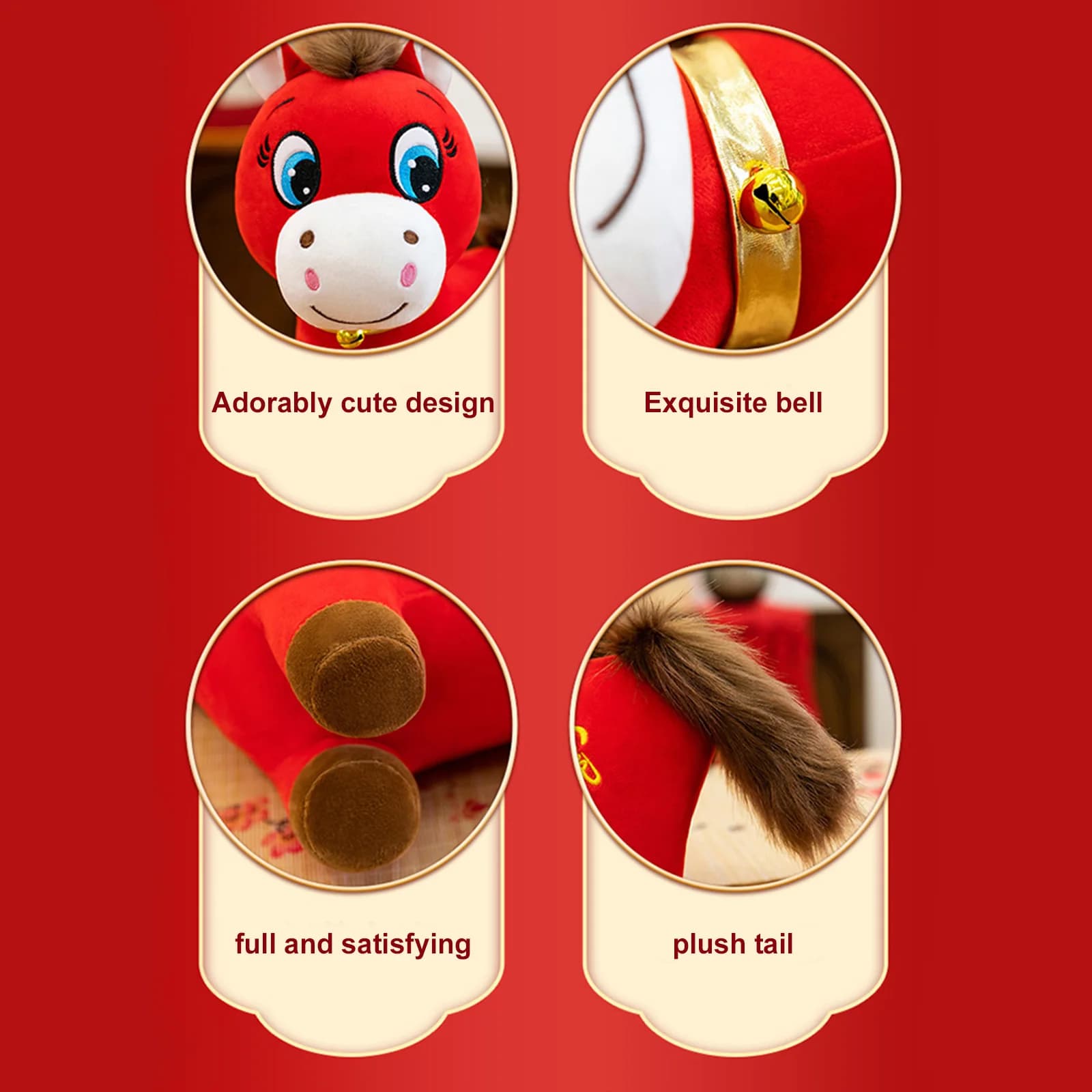 Peluche Mascotte Cavallo per il Capodanno Cinese, Pupazzo Zodiacale Cinese, Cavallo Imbottito per Decorazione Casa, Souvenir Portafortuna