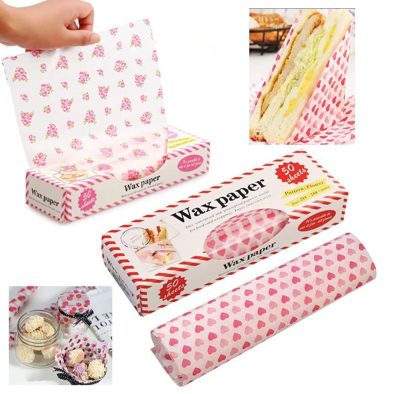 Carta cerata per panetteria e panetteria con motivi a cuore e fiori Carta da regalo decorativa per alimenti per cuocere al forno e confezioni