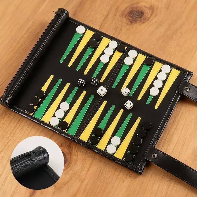 Set di Backgammon in Pelle PU per Adulti, Scacchiera Portatile Arrotolabile, Gioco da Tavolo Puzzle, Regalo