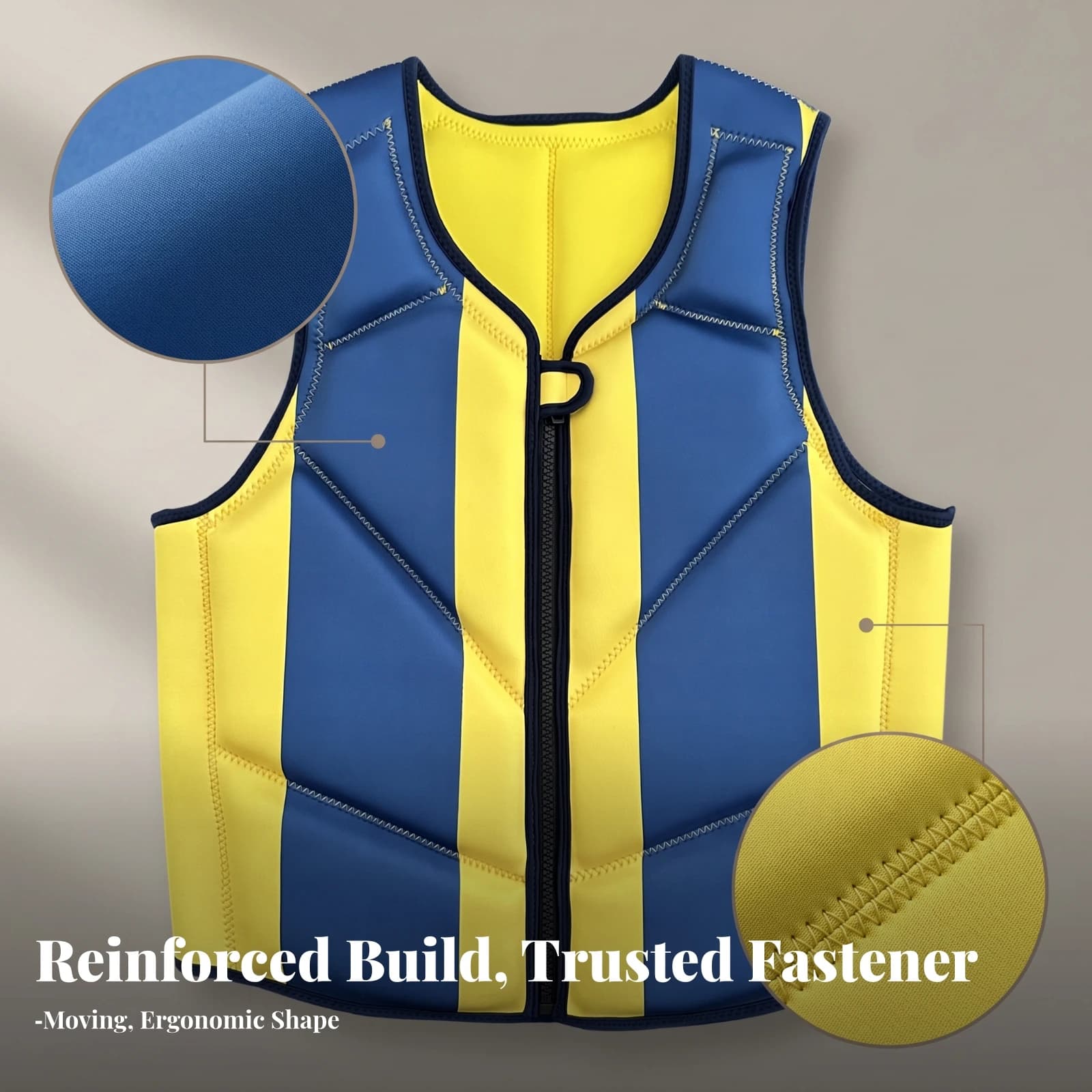 Neoprene Life Vest Zippered Adult Life Vest Personal Flotation Device Buoyant Secure for Adults, Water Sports, Swimming