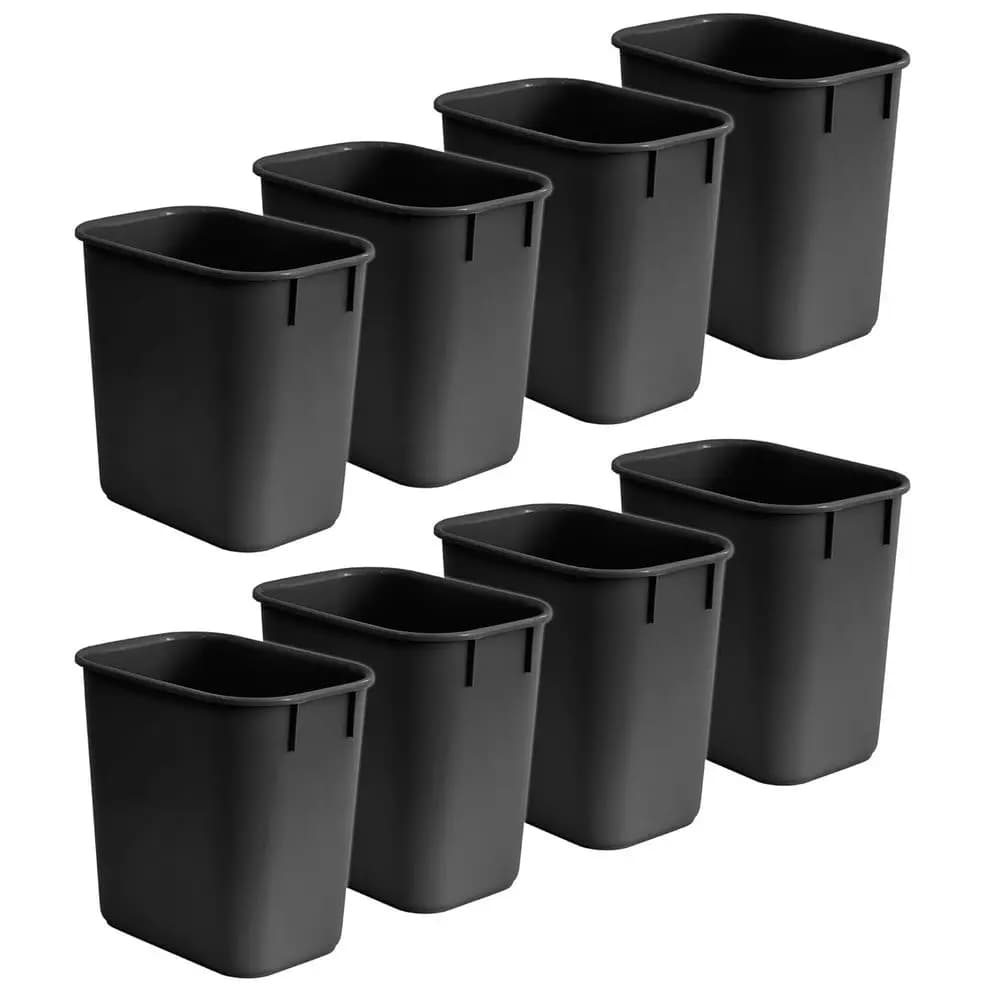 Set di 8 Cestini per Rifiuti da Scrivania in Plastica Nera da 12L