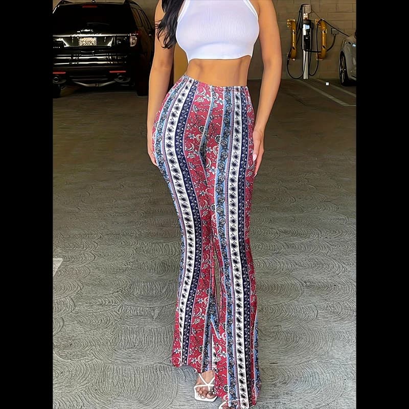 Pantaloni Eleganti a Gamba Larga con Stampa Floreale per Donna, Leggings Casual alla Moda, Comodi Pantaloni Femminili