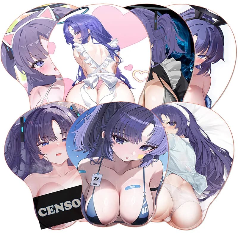 Simpatico tappetino per mouse OPPAI B_Blue A_Archive Flowery Yuuka Mousepad Anime Silicone 3D poggiapolsi MousePad Tappetino per mouse Hentai sexy