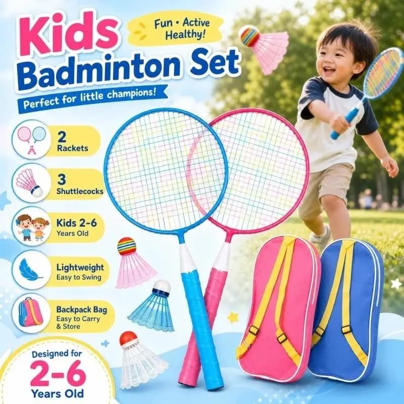 2Pcs Kids Badminton Rackets With 3 Shuttlecocks Children Starter Sports Set Portable Toy For Parent-child Leisure Game Daily Use
