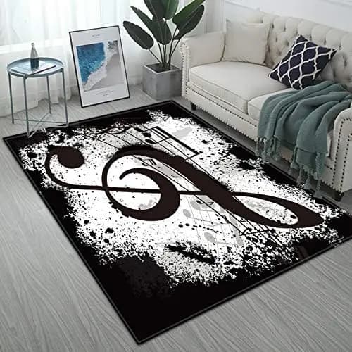 Treble Clef Music Rug, Rock Music Graffiti Minimalist Home Design, Non-Slip Washable Mat for Bedroom Lounge Game Room Decor