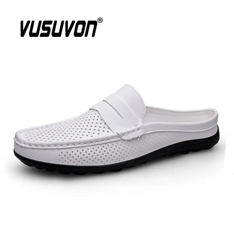 Pantofole da uomo Ciabatte in pelle crosta Mocassini da esterno antiscivolo Nero Scivoli casual Estate Primavera Scarpe moda 38-47