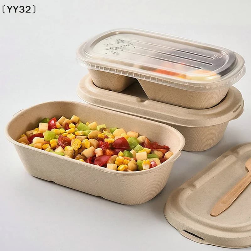 10/50PCS Oval Sugarcane Bagasse Boxes Eco-Friendly Biodegradable Food Containers W/PET Lid〔YY32〕
