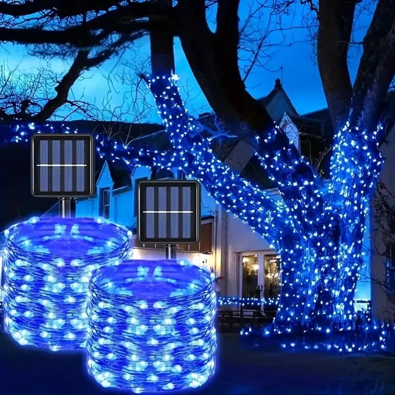 LED Solar Copper Wire Light Outdoor Garden Christmas Tree Fairy Garland String Light for Halloween Wedding Party New Year Decor