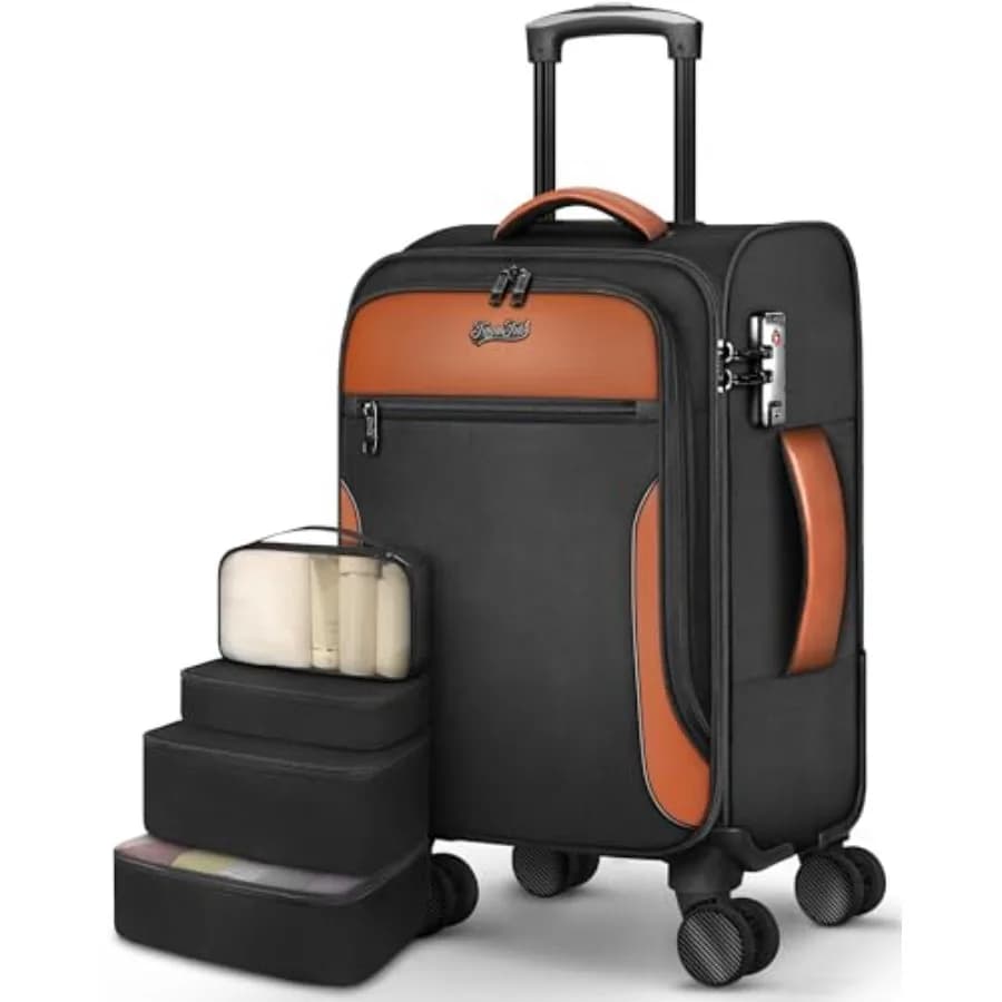 Carry On Luggage 22x14x9 Airline Approved, Softside Suitcase with 4 Pcs, Lightweight Luggage for Women Men with TSA Lock and 4
