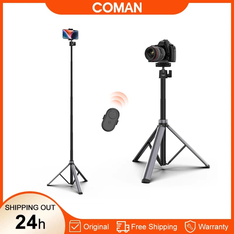 Support for COMAN MT66 lights, 1/4 universal screw portable tripod for DSLR cameras and action camera, 200 cm light support