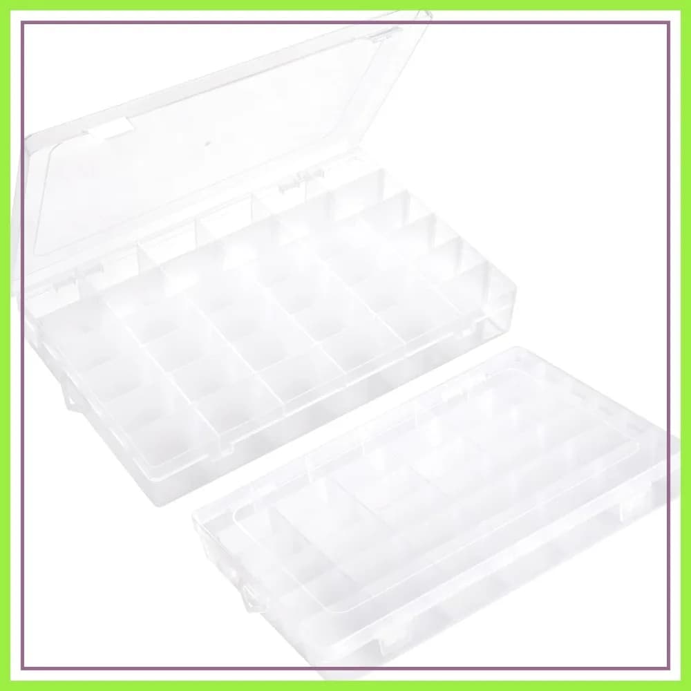 Scatola portaoggetti in plastica trasparente da 2 pezzi - Organizer rettangolare per perline, viti, gioielli, attrezzatura da pesca, con etichette adesive (36 scomparti)