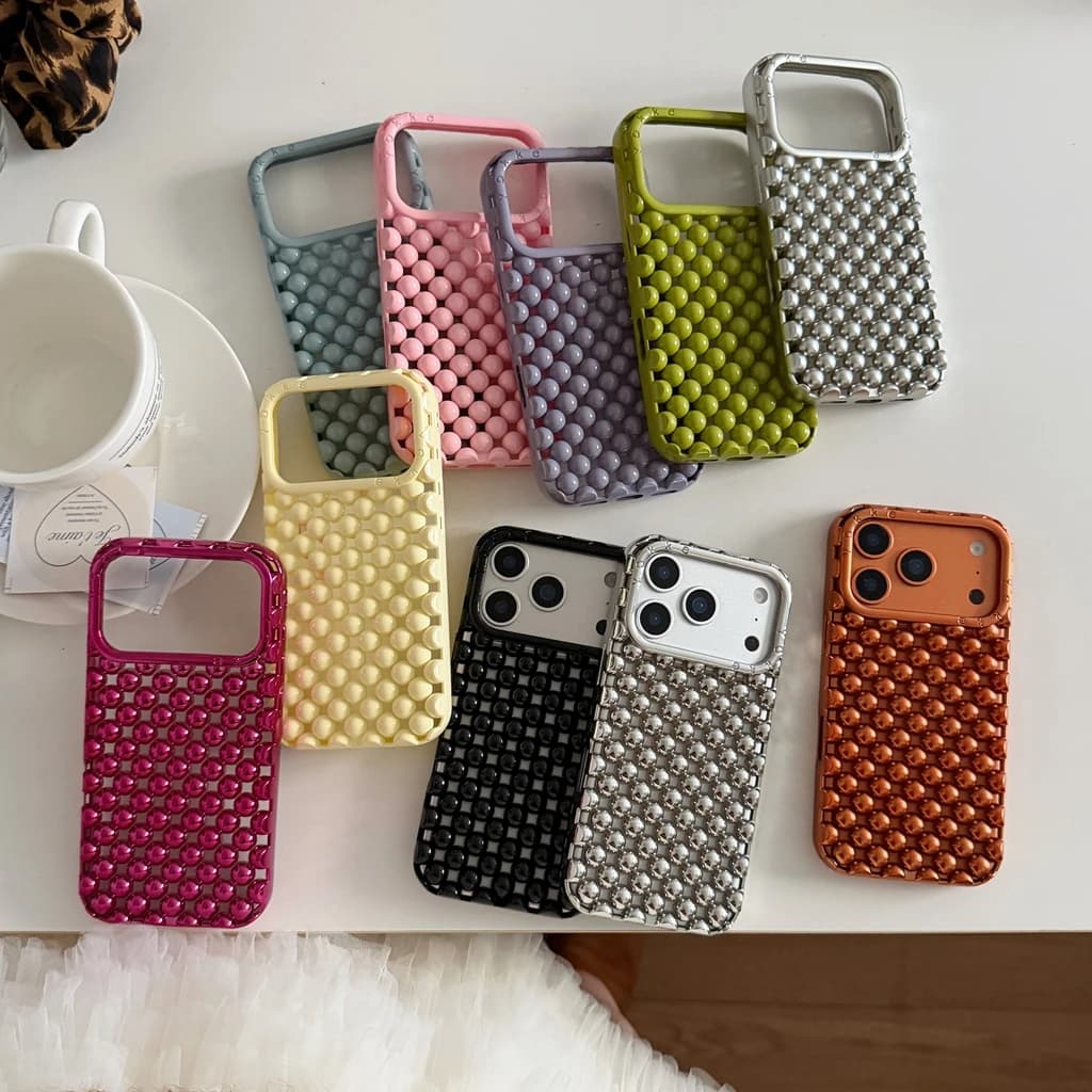 Anti-shocket phone protective case with creative advanced stereoscopic round pearl for iPhone 17 16 15 14 13 Pro Max