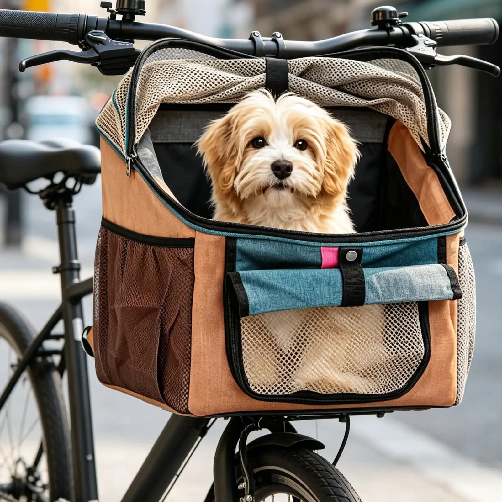 Bike Dog Carrier Comfortable Wide Opening Foldable Secure Dog Cat Pet Cycles Front Basket for Suburb Street Road Park Trail Path