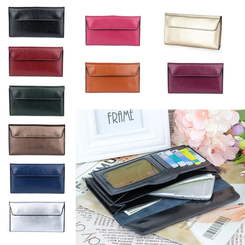 Portafoglio Lungo da Donna in Vera Pelle, Sottile e Capiente, Borsa Clutch Multiuso in Pelle Bovina