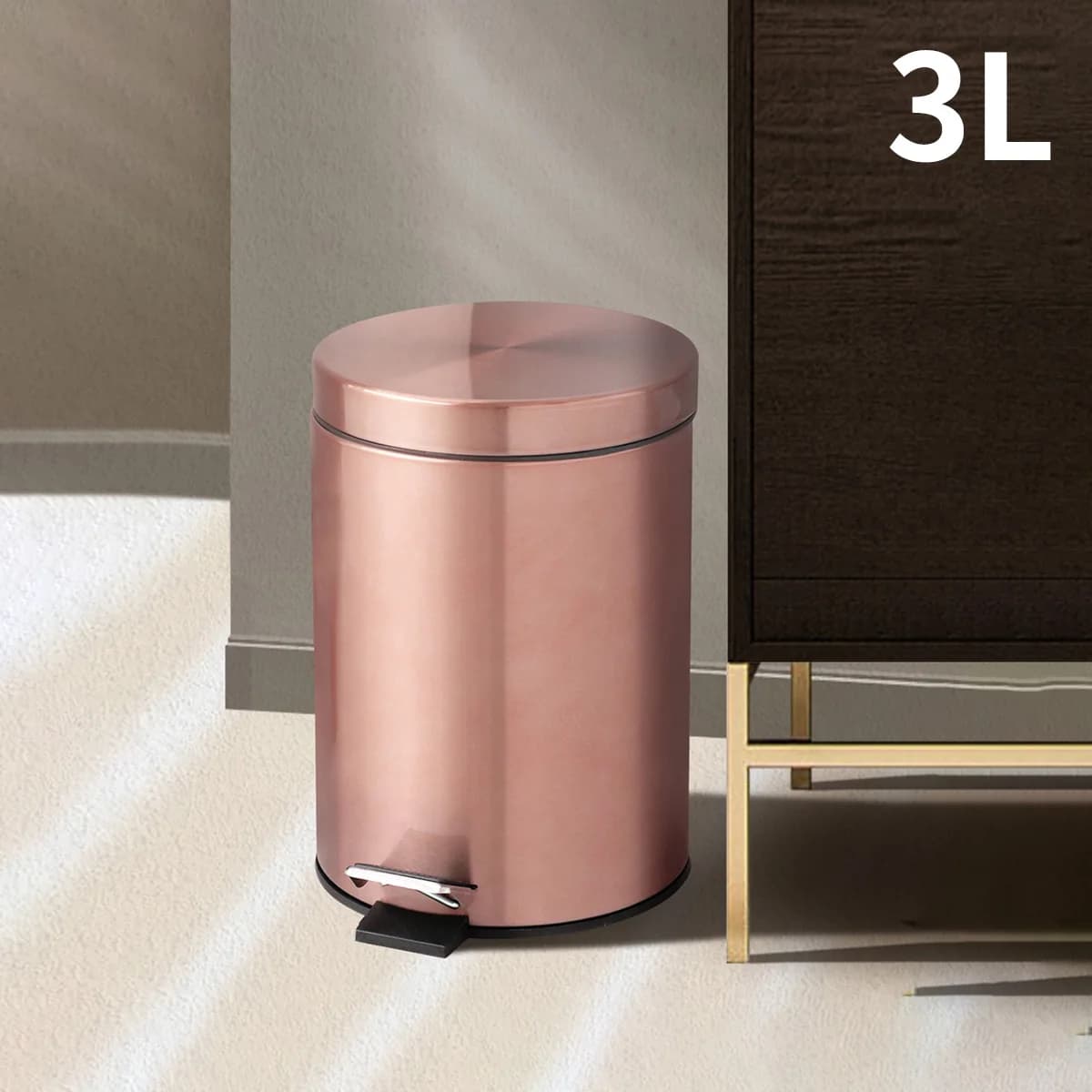 3L Stainless Steel Pedal Trash Can with Close Lid Garbage Bin with Removable Inner Bucket for Bathroom Kitchen Bedroom Rose Gold