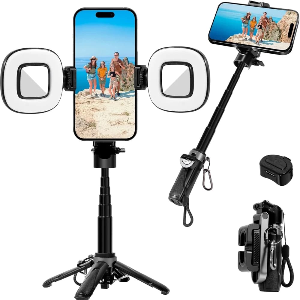 Light Tripod Phone Holder for selfie stick 3 in 1 with remote control for Android IOS devices from 4-7 inch