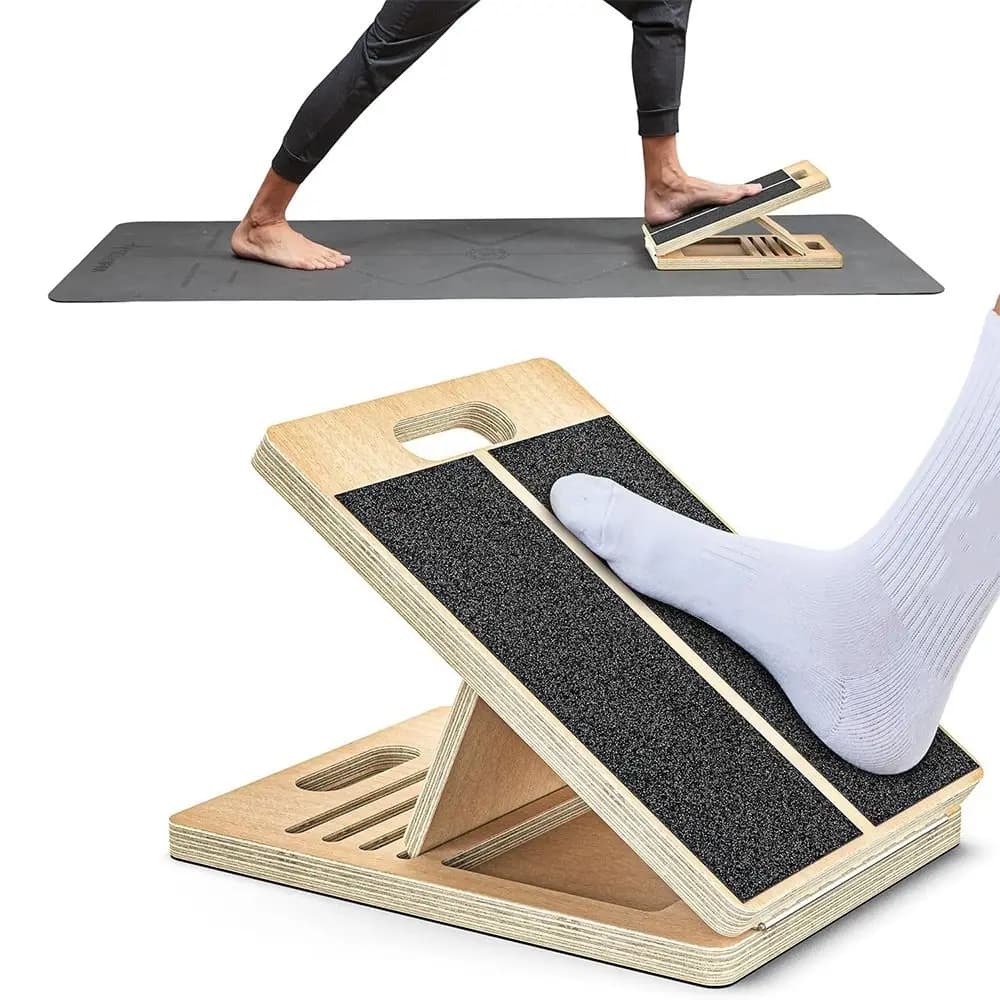 Pedana Inclinata in Legno 2 in 1 Pieghevole con 4 Livelli di Altezza, Poggiapiedi per Fitness e Equilibrio, Regolabile e Portatile