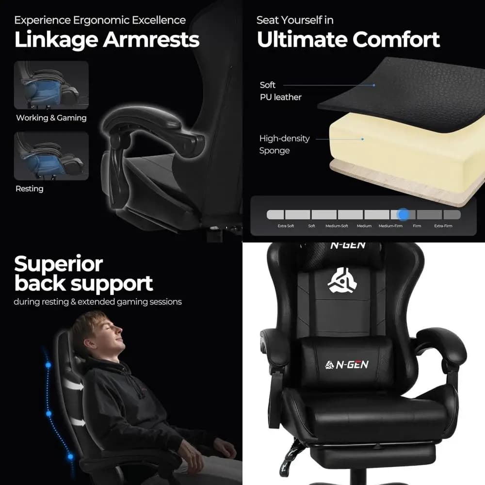 Sedia per videogiochi con poggiapiedi, schienale alto, ergonomica, comoda scrivania per computer da ufficio con supporto lombare, altezza regolabile con