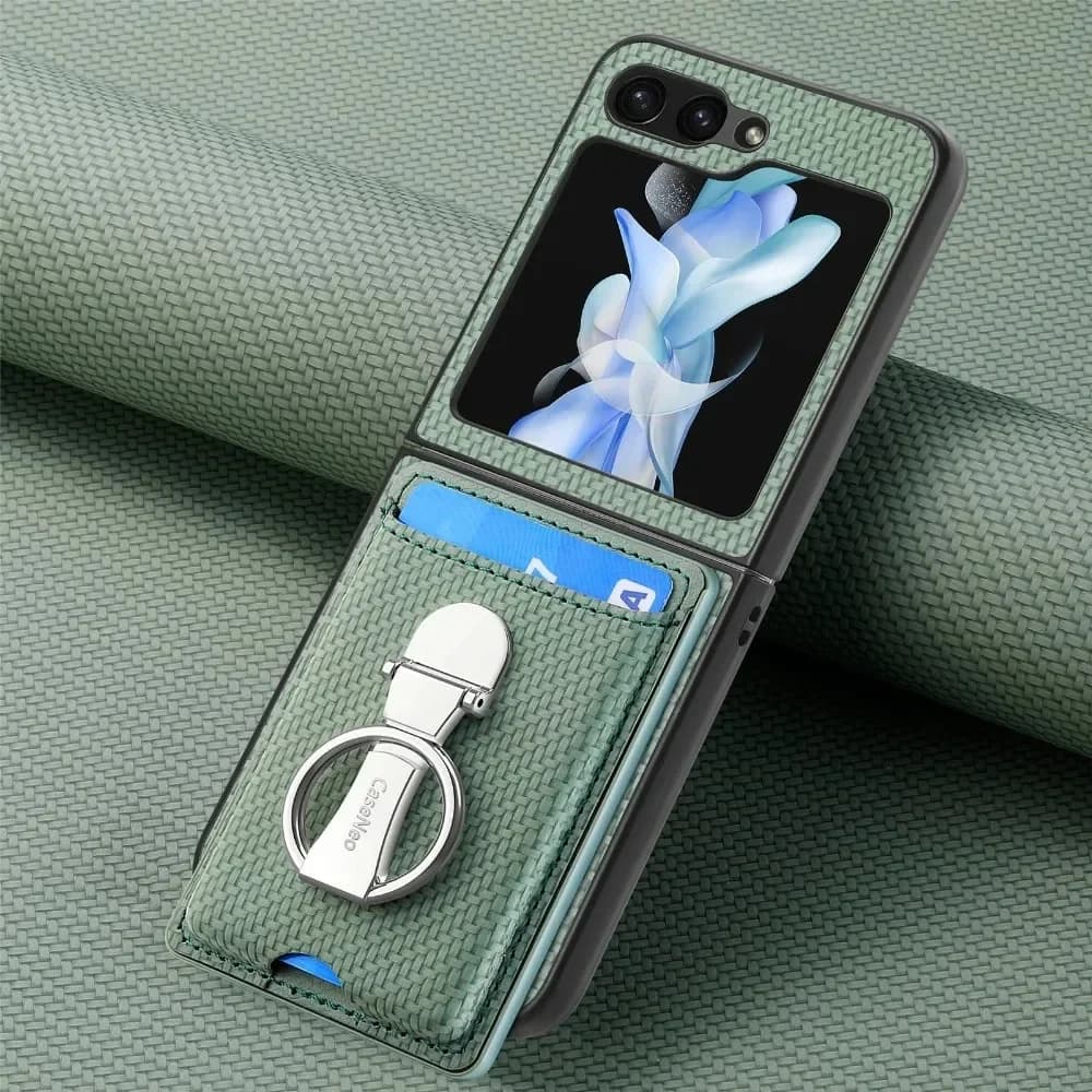 Custodia a Portafoglio con Anello e Porta Carte per Samsung Galaxy Z Flip 7 6 5 4 3 Flip7 Flip6 Flip5 Flip4 Flip2 5G in Pelle PU