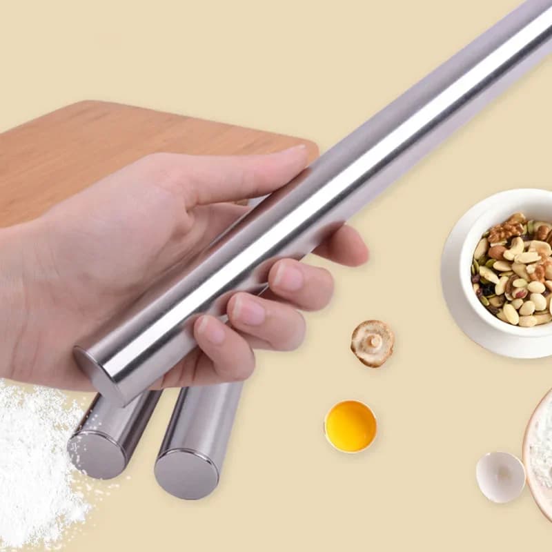 Mattarello in acciaio inossidabile Gnocco Pelle Bastone per pasta per pizza Bastone per farina antiaderente Strumento per cottura in cucina Rullo per pasta