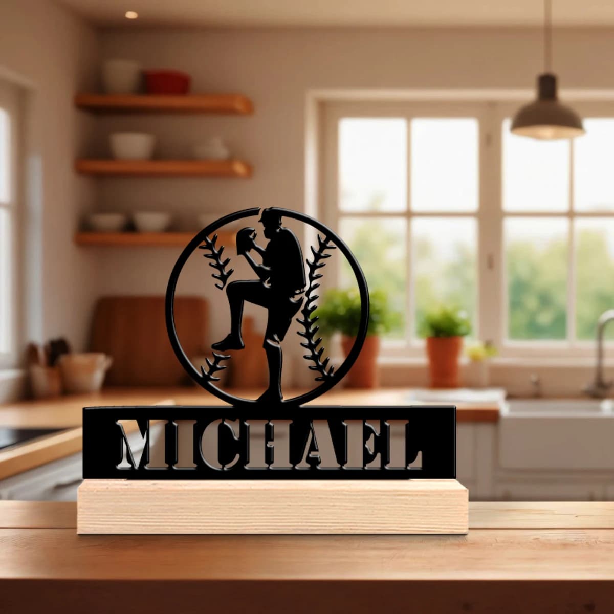 1pc Desktop Metal Ornaments Customizable Name Equipped with Wooden Base Modern Rural Home Desktop Decorations