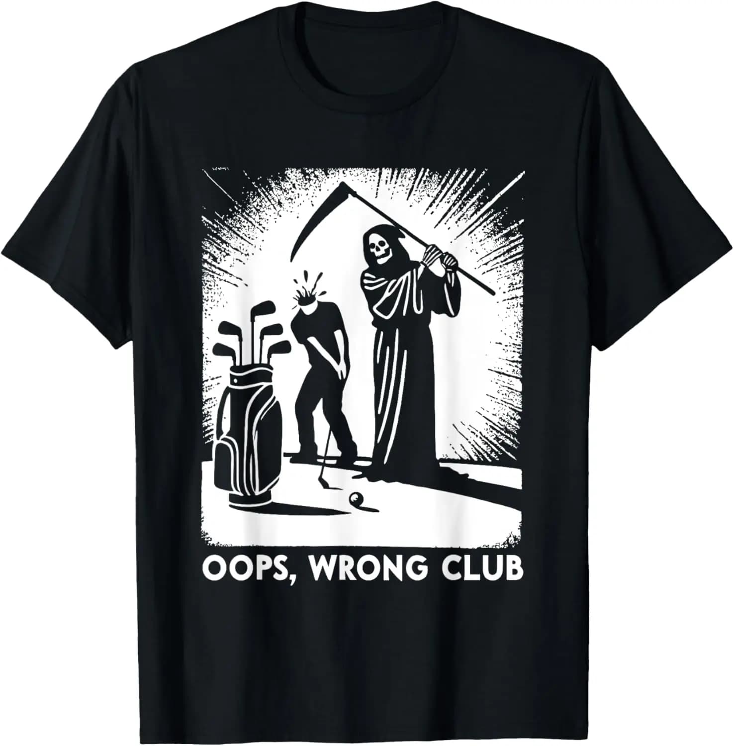 Grim Reaper Golf Oops Wrong Club Divertente maglietta grafica di Halloween in cotone casual unisex