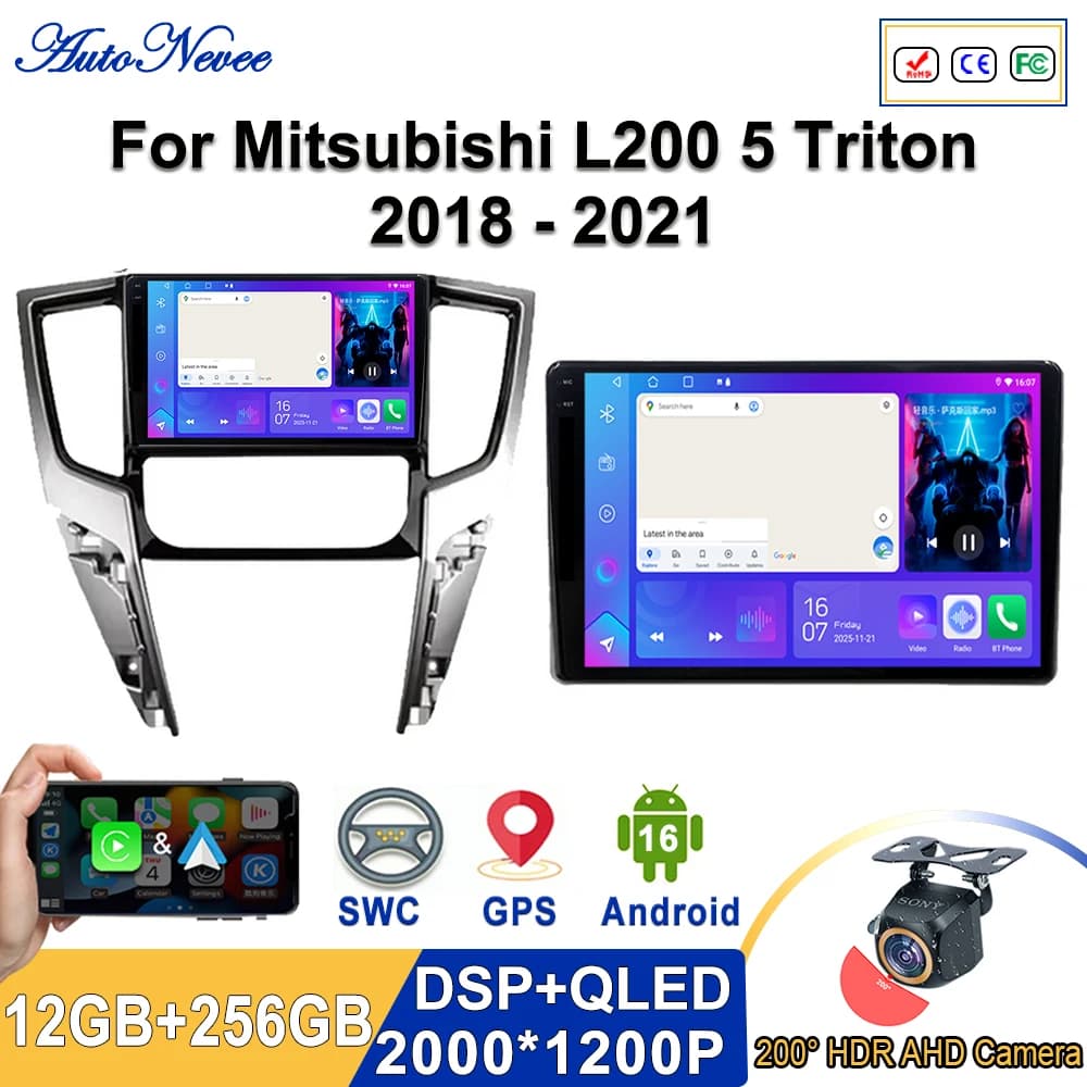Screen 2K Incell Android 16 for Mitsubishi L200 5 Triton 2018-2021 Multimedia Stereo Autoradio with GPS Navigation