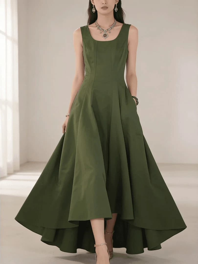 plus Size Beautiful Sister Retro Forest System Green Dress Women Summer New A-Line Short Skirt High Waist Medium Softness