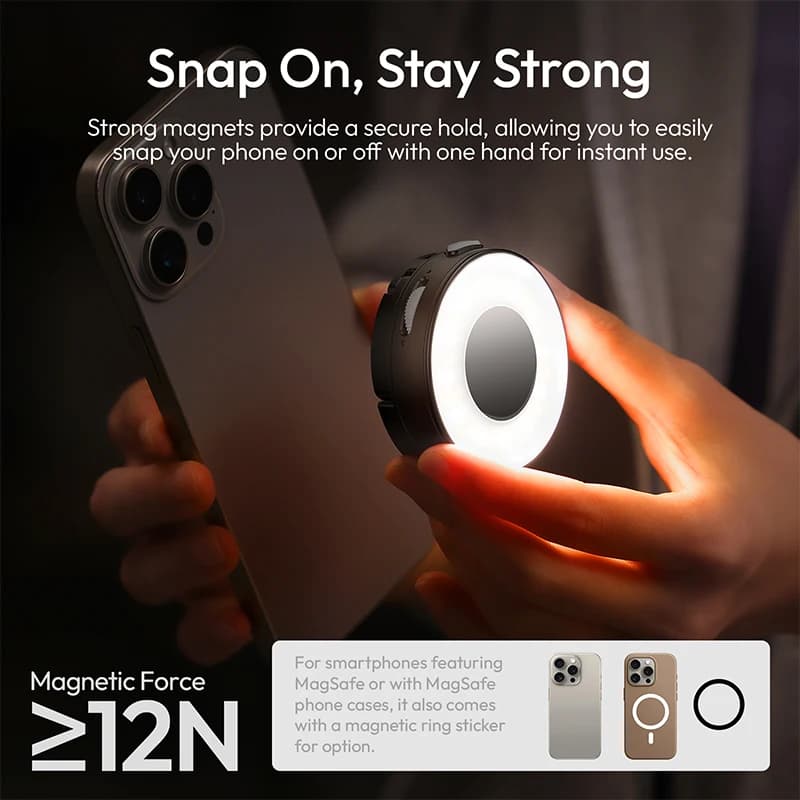 Ulanzi ML05 MagLock Fill Light 2500-9000K Presa magnetica bifacciale per telefono Luce soffusa a forma di anello per revisione alimentare Vlog Studio Shot