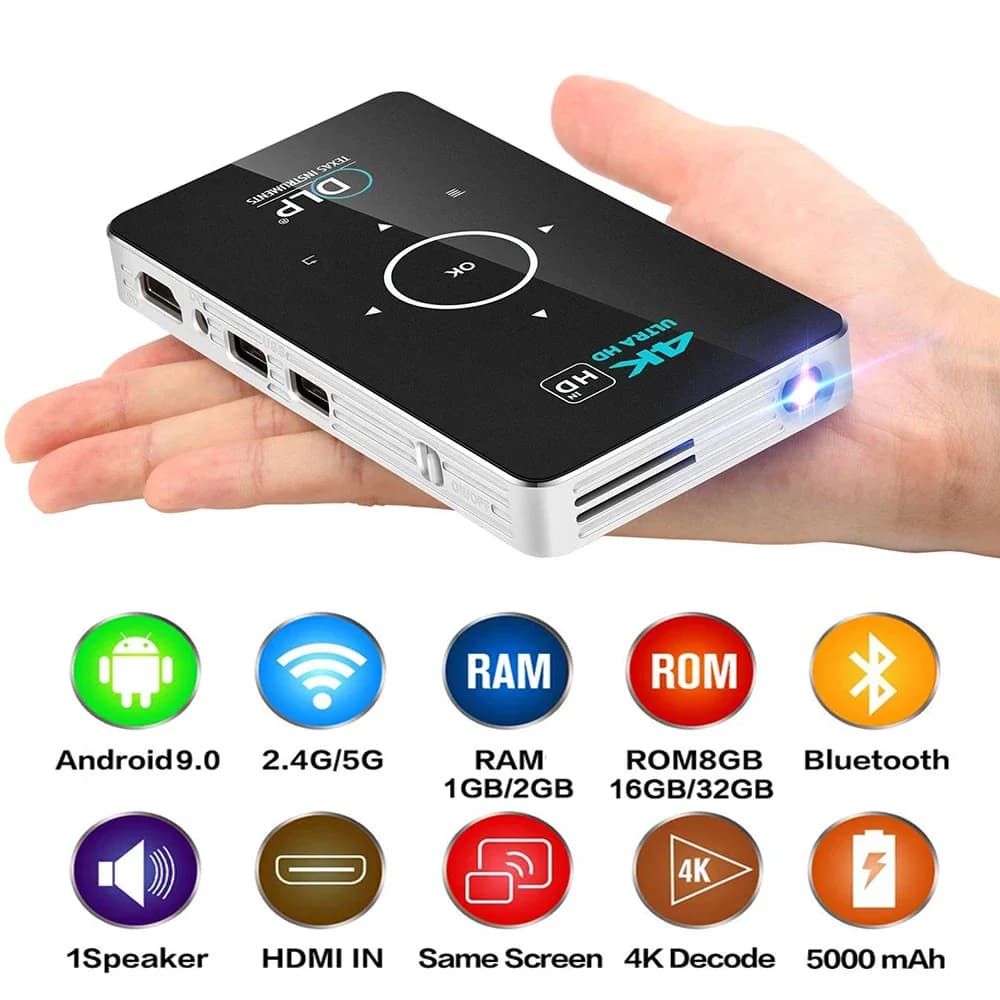 Yinzam P06 Mini Projector with 5000 mAh Battery Android 9.0 2GB 32GB Touch Panel Support 4K Video Mini Beamer 3D Projectors