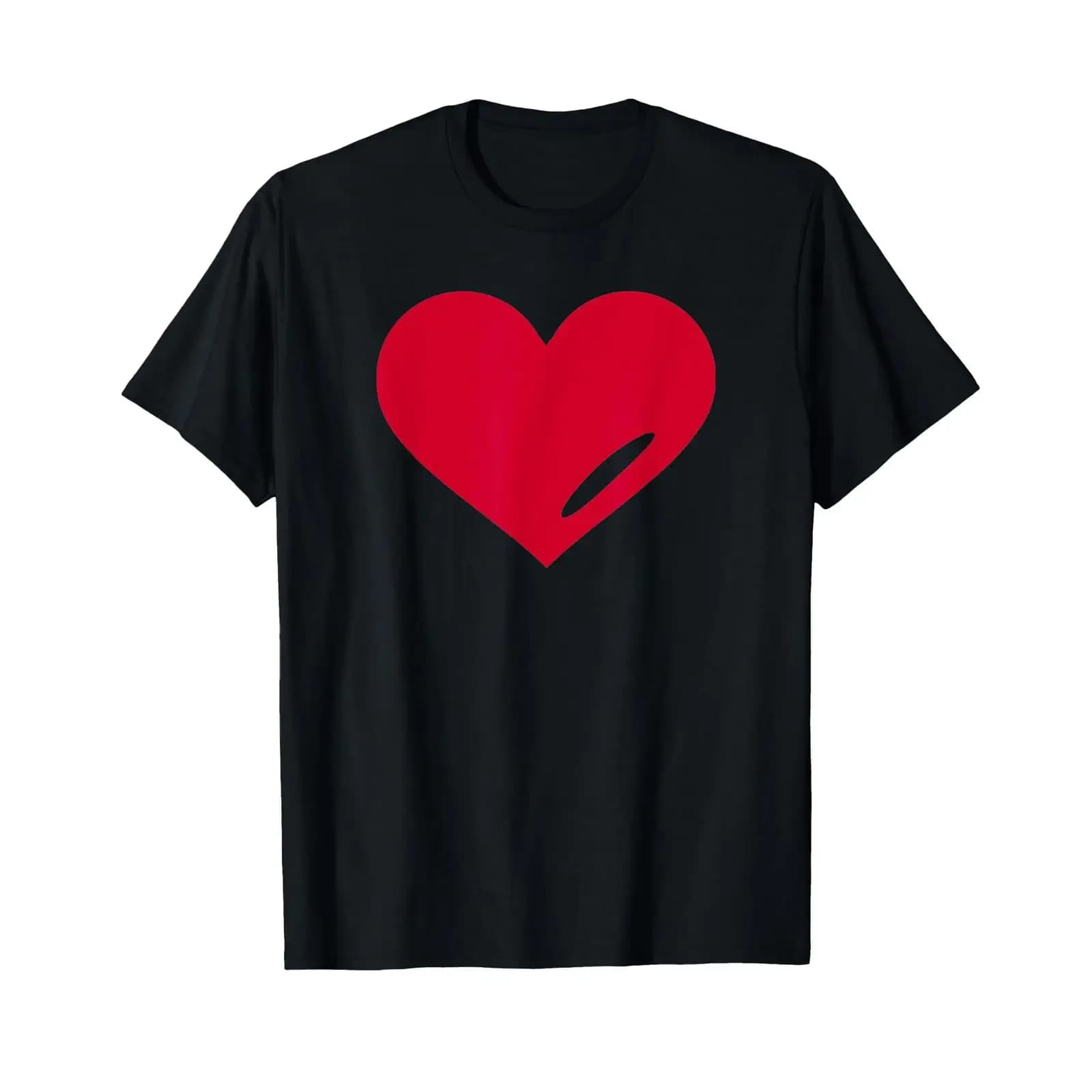 T-shirt con cuore rosso, nera vintage, effetto lavato, da uomo, traspirante, per tutti i giorni, abbigliamento firmato, casual, comoda, streetwear