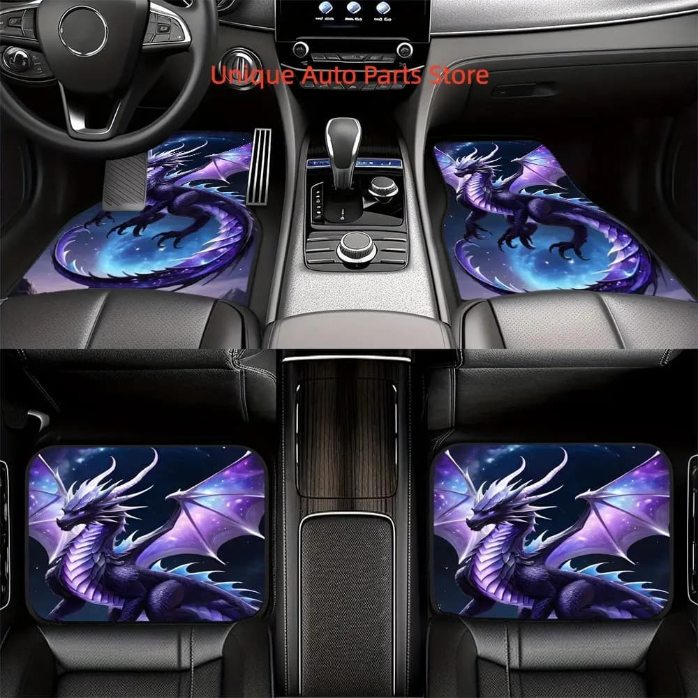 Set di 4 tappetini per auto neri con stampa drago viola, tappetini per auto per tutte le stagioni a copertura totale, XPE antiscivolo e resistenti all'usura