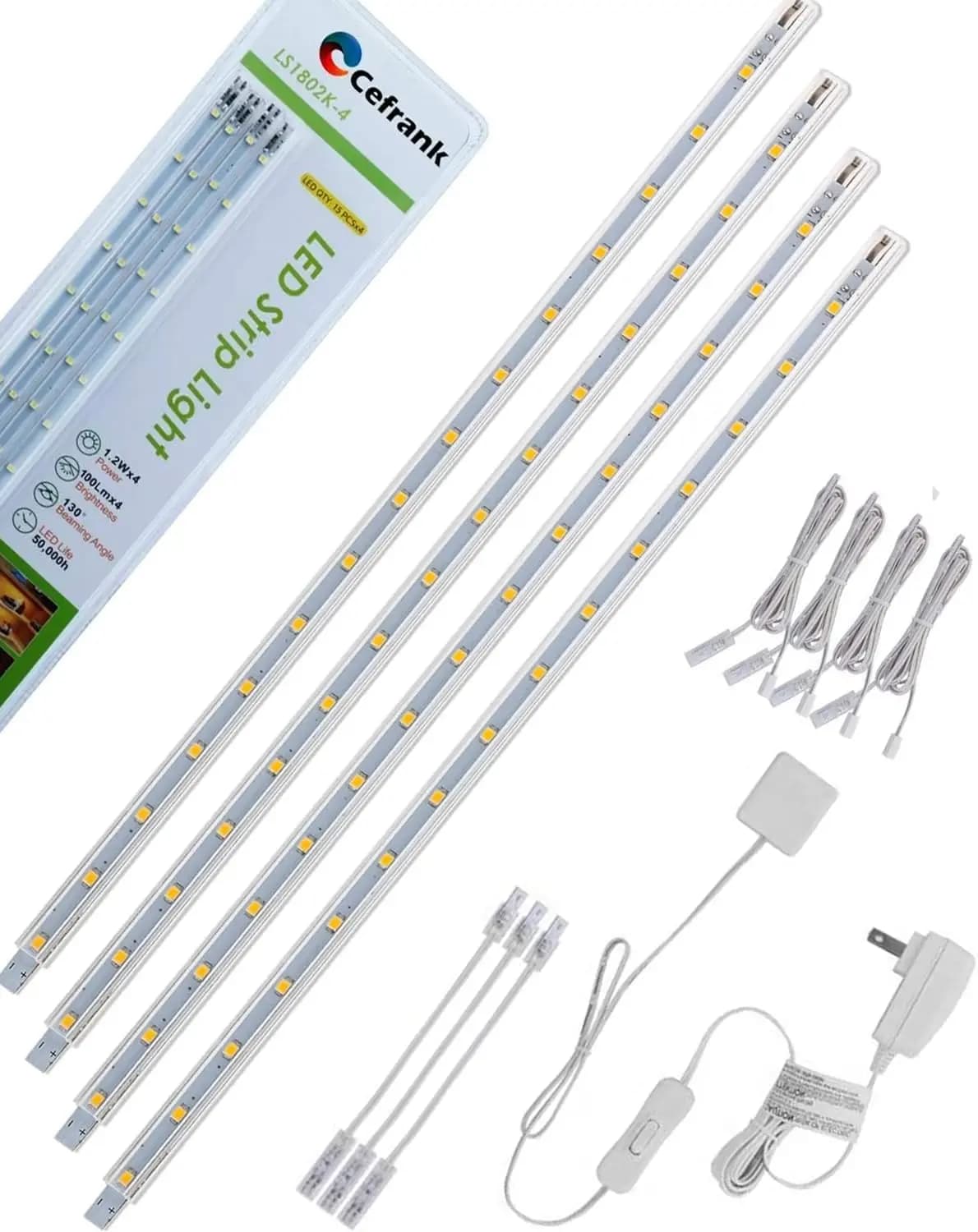 Kit Barra Luminosa LED da 16 Pollici - 4 Strisce Collegabili per Vetrine, Bianco 6000K