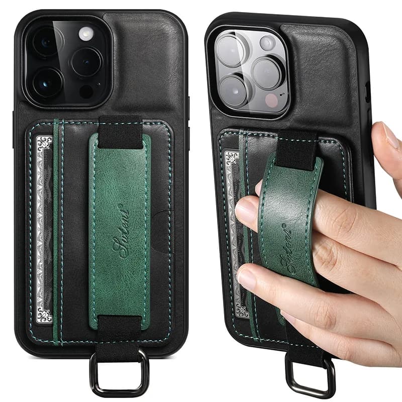 Suteni Wrist Strap Ring Buckle Card Holder Stand For Iphone 17e 17 Air Pro 16e 15 14 Plus 13 12 11 Pro Max Phone Case