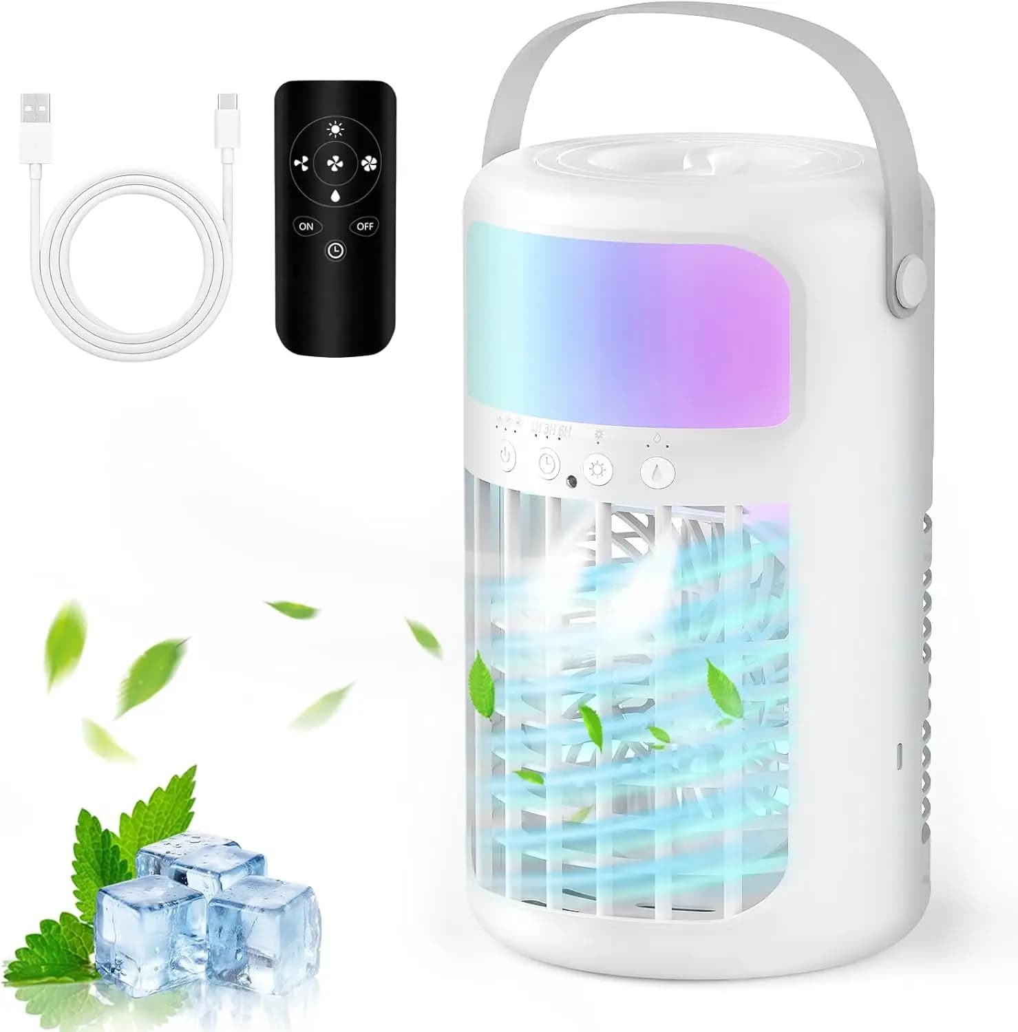 Portable Evaporative Air Cooler, 4-in-1 Personal AC Fan with Humidifier, 1500ML Tank, 3 Speeds & 2 Mist Modes, Remote Control, USB-C Powered Cooling for Bedroom Office Camping