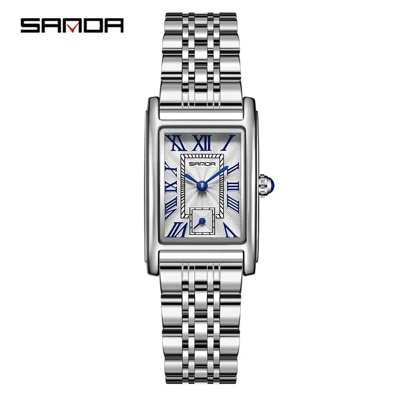 SANDA 1116 Orologio al quarzo da donna Orologi dal design elegante Quadrante rettangolare Orologio da polso da donna d'affari in pelle in acciaio impermeabile regalo