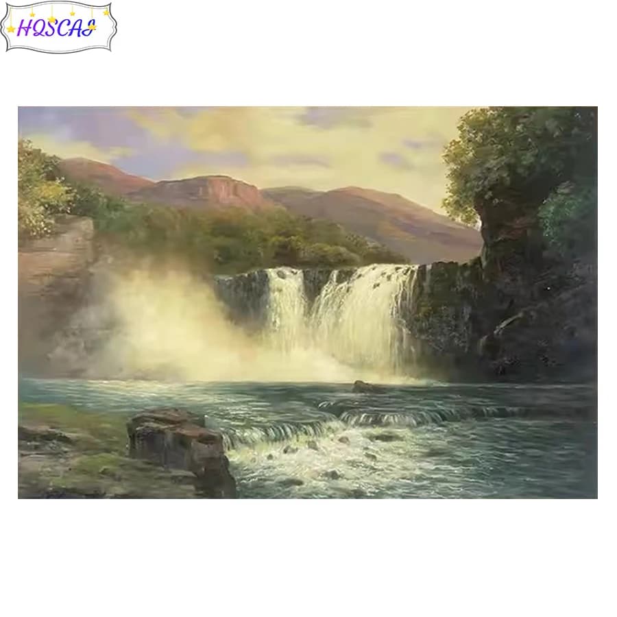 Diamond Painting Waterfall scenery Cross stitch Full Round Square Drill Mosaic Wall Art Pictures Home Decoration Birthday Gift