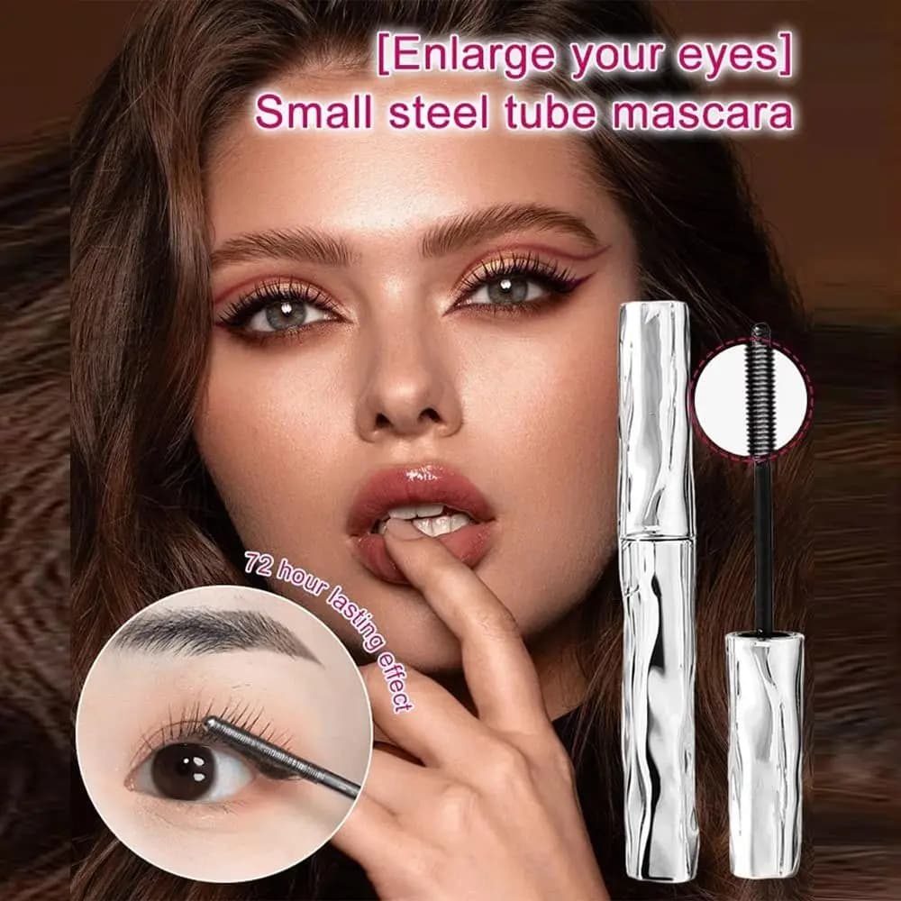 Mascara Volumizzante e Allungante Waterproof Effetto Occhi Grandi, Mascara in Tubetto Piccolo in Acciaio a Lunga Durata Anti-Sbavatura per Trucco Occhi
