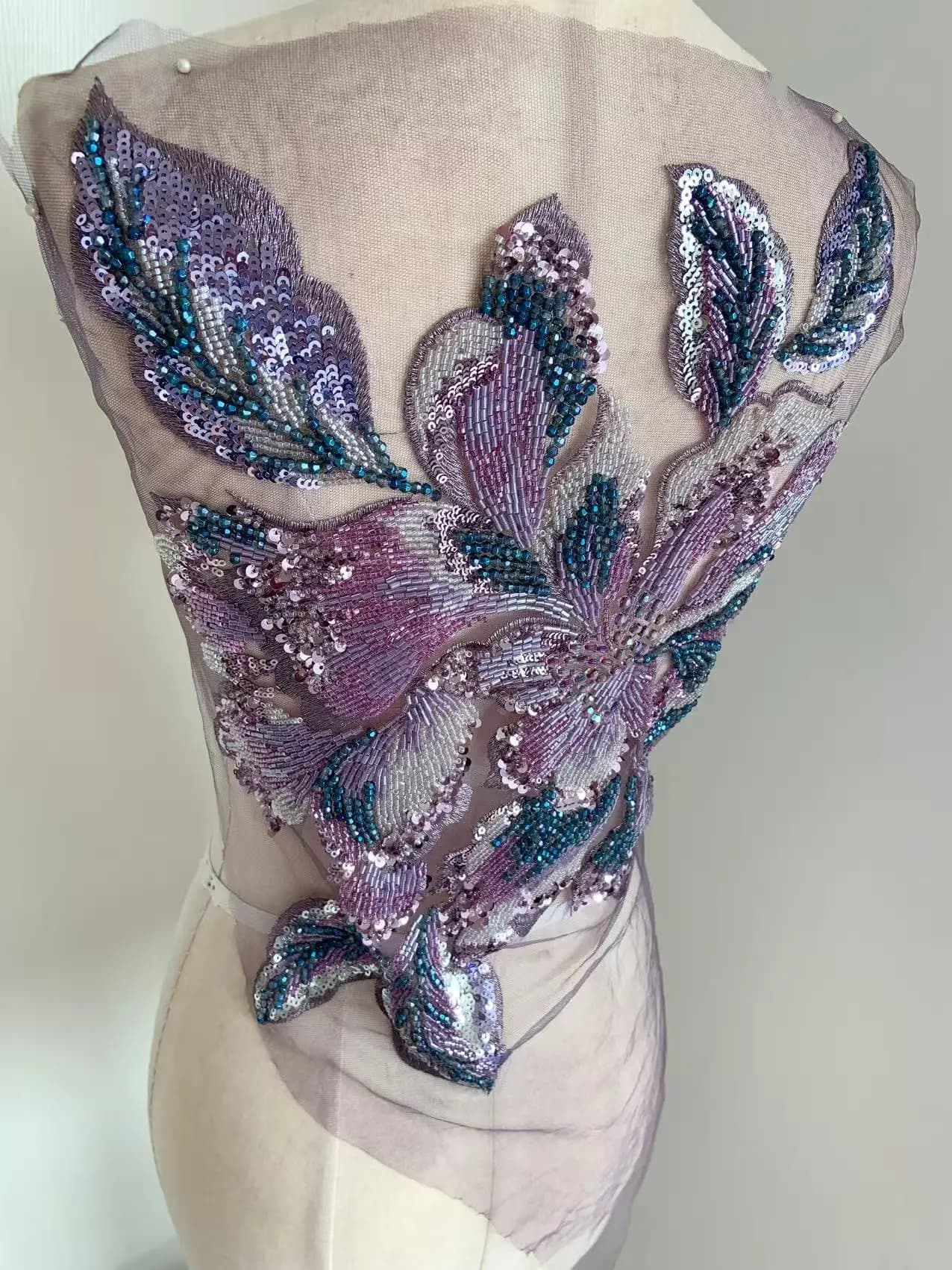 Luxury 1 Set Purple Lace Fabric with Bead Patch Flower Applique for Wedding Dress,Ball Gown,Haute Couture Accessories