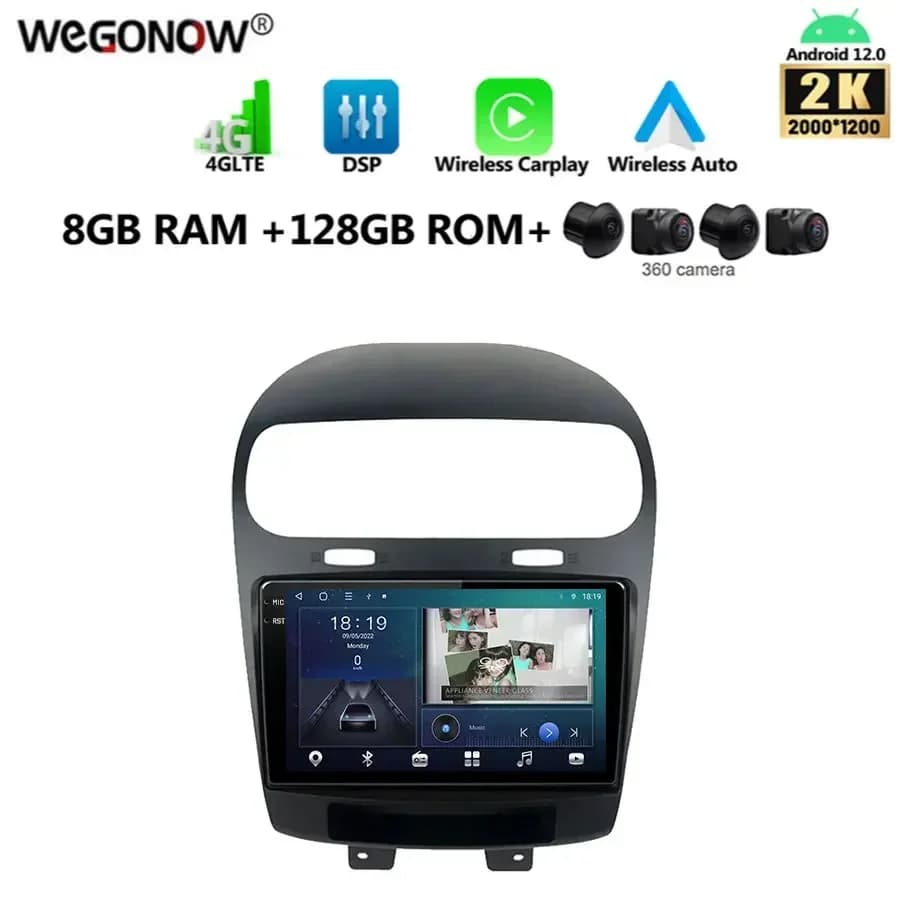 2K 2000*1200 Carplay Android 13.0 8G + 128G Lettore DVD per auto GPS WIFI Bluetooth Radio per Dodge Journey Fiat Leap 2012-2020 Freemont