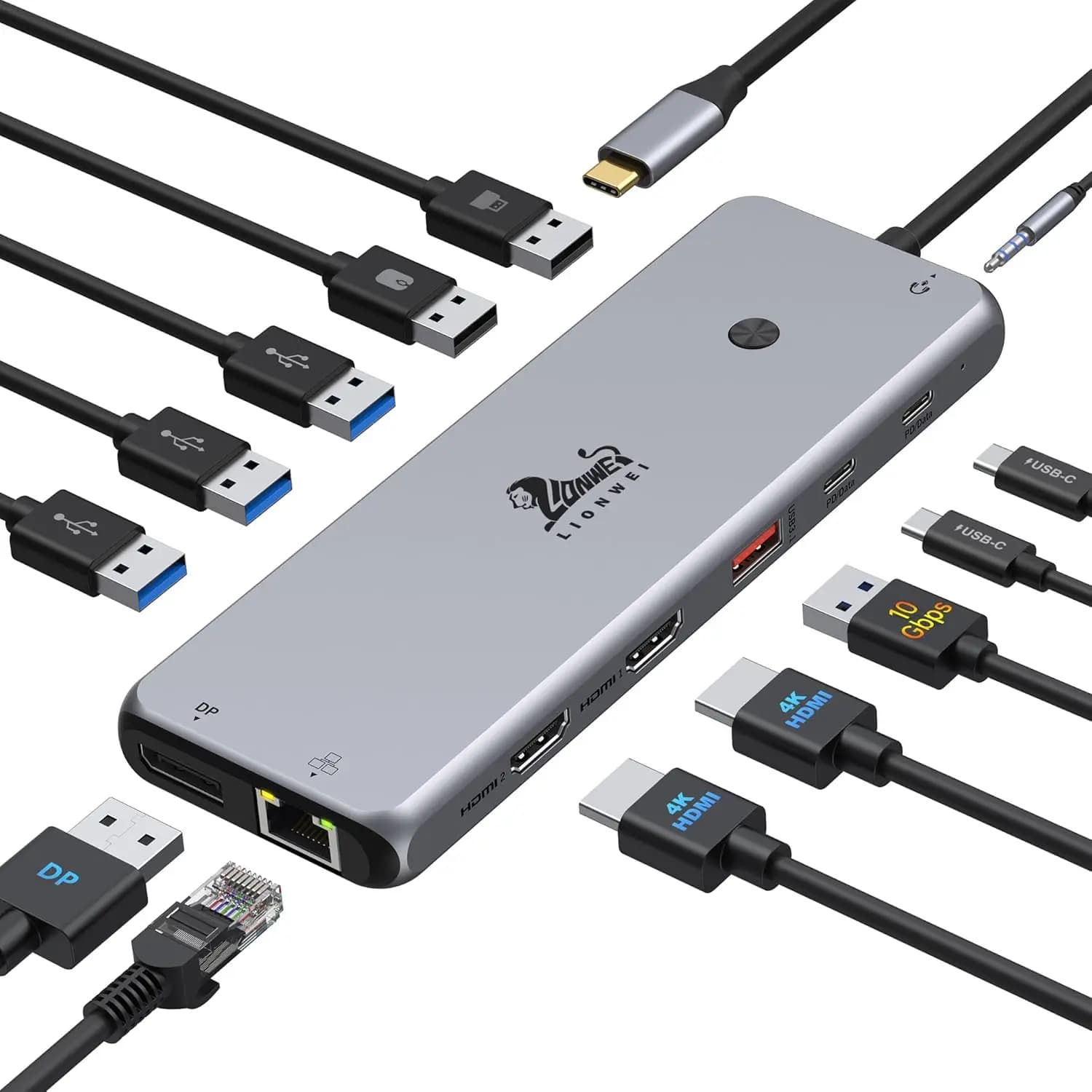 13-in-1 USB C Hub Docking Station: Dual 4K Monitor, 8 USB Ports, Ethernet, Audio for Laptop