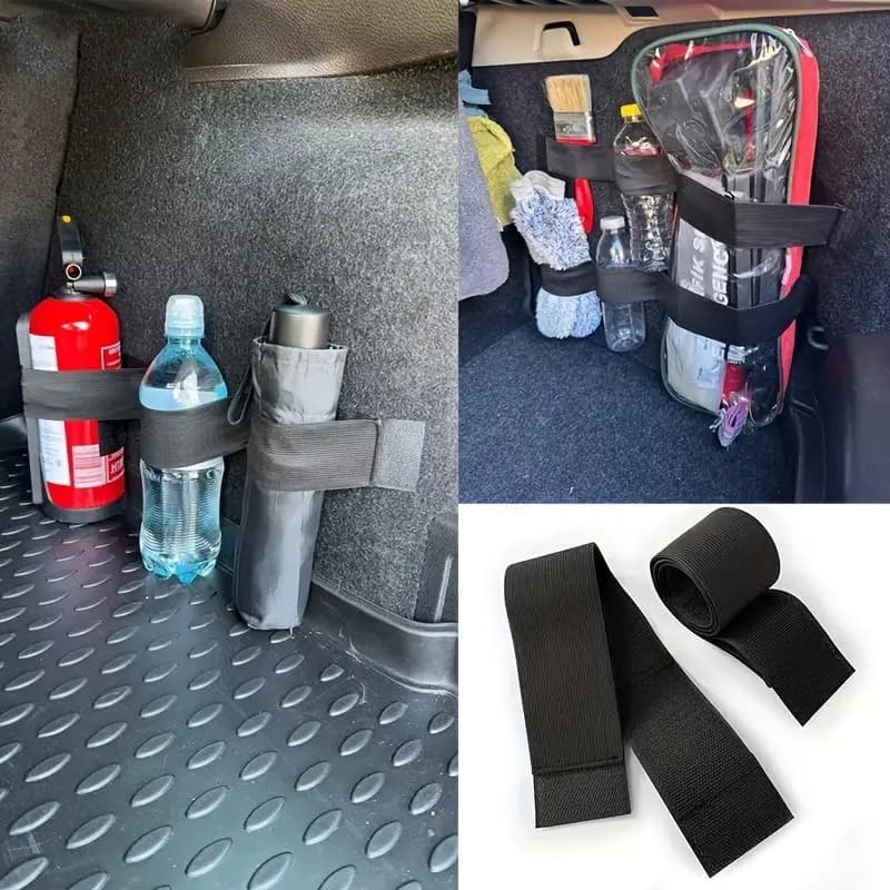 Cinghia Elastica per Bagagliaio Auto con Velcro, Cinghia di Fissaggio per Estintore, Organizzatore Nero con Anello, Accessori Auto