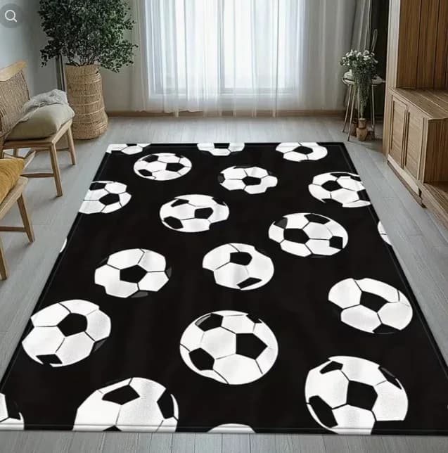 Black and White Football Ball Print Home Carpet Suitable Bedroom Living Room Kitchen Bathroom Camping Yoga Holiday Decoration
