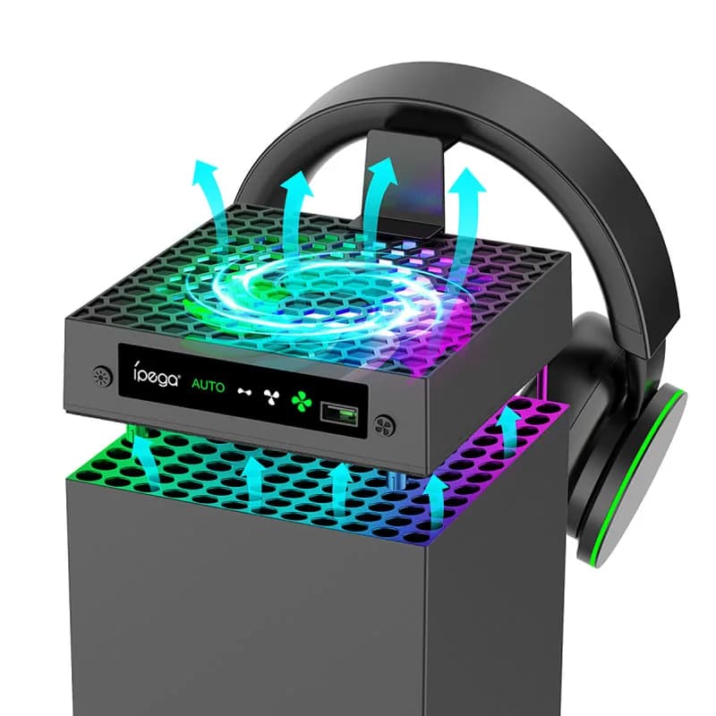 Per Xbox Series X Ventola di raffreddamento RGB Stazione di supporto per caricabatterie per controller di gioco multifunzionale per accessori di gioco per console Xbx