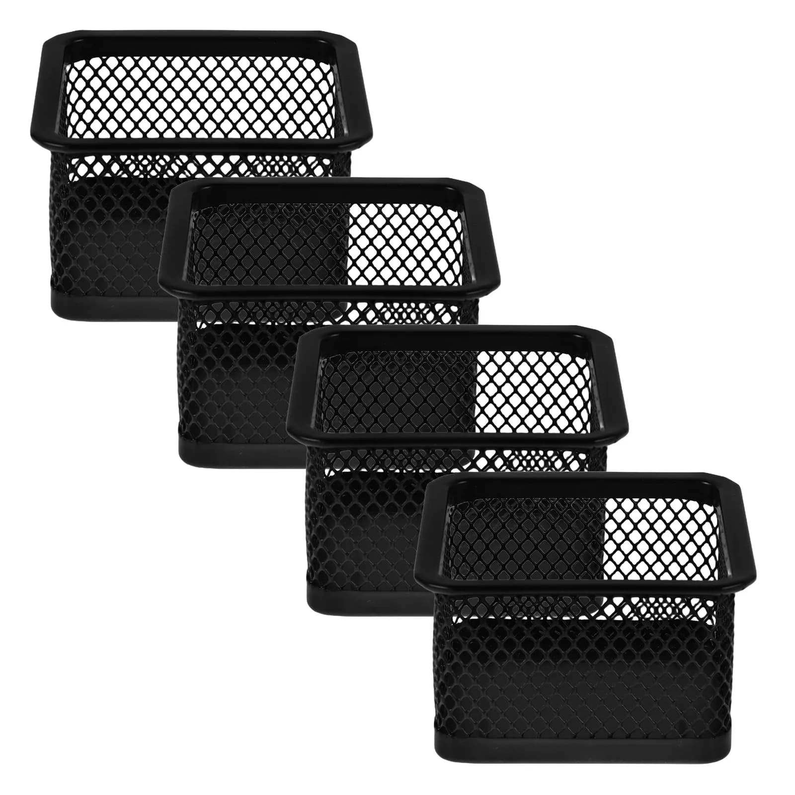 Set di 4 Porta Fermagli in Rete di Ferro Nero, Organizzatore da Scrivania per Ufficio, Dispenser Moderno per Fermagli e Clip