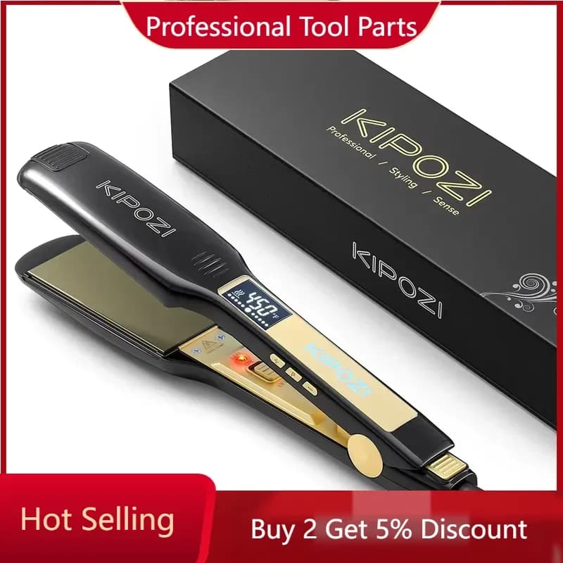 KIPOZI Professional Titanium Flat Iron Hair Straightener with Digital LCD Display Dual Voltage Instant Heating Curling Iron