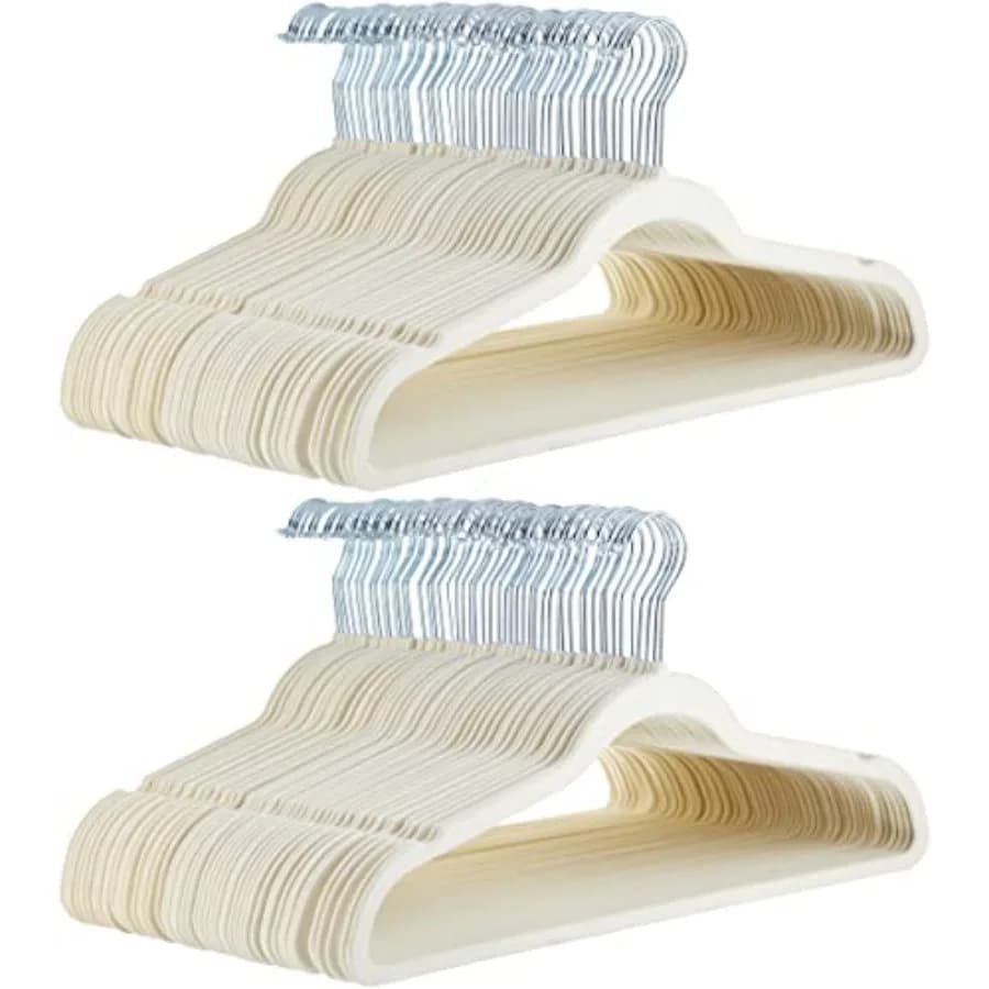 Suit hanger in Velvet Anti-slip Space Saving for Armadio Organization, Beige Ivory, Pack of 100