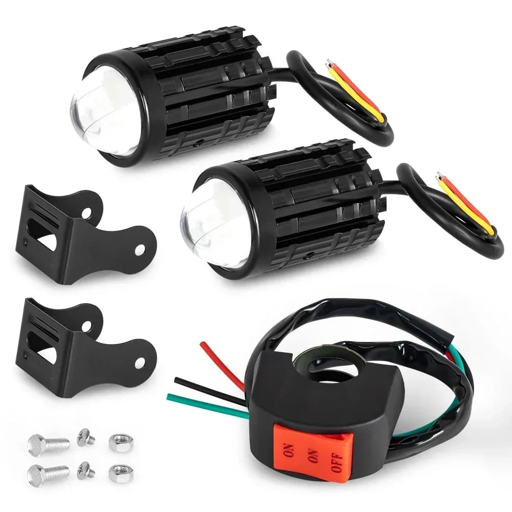 Universal Motorcycle LED Headlight Projector Lens Dual Color ATV Scooter Driving Lamp Fog Light Auxiliary Spotlight Lamp