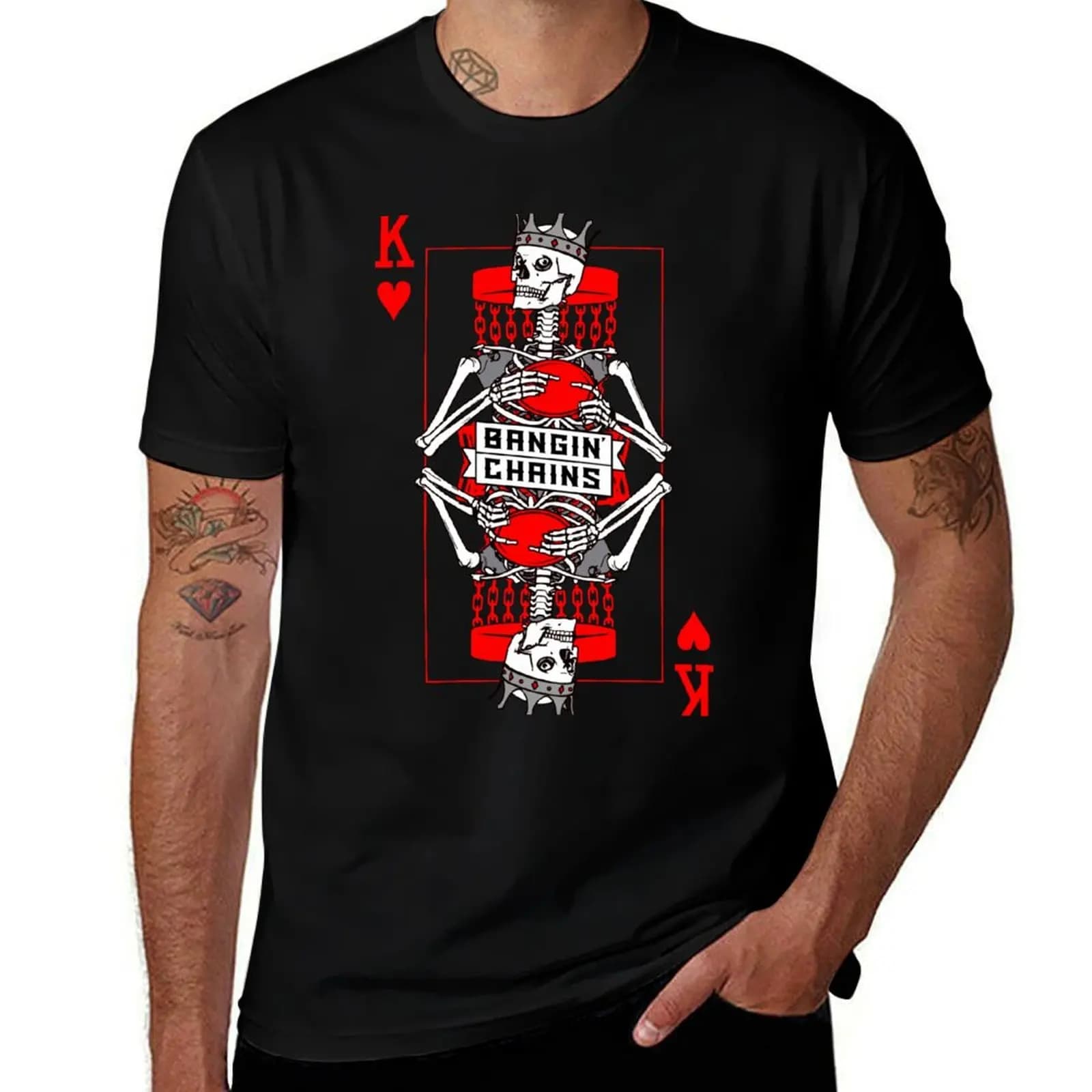 T-shirt Bangin' Chains Disc Golf Gothic King Of Hearts Skull Card, maglietta grafica casual da indossare tutti i giorni