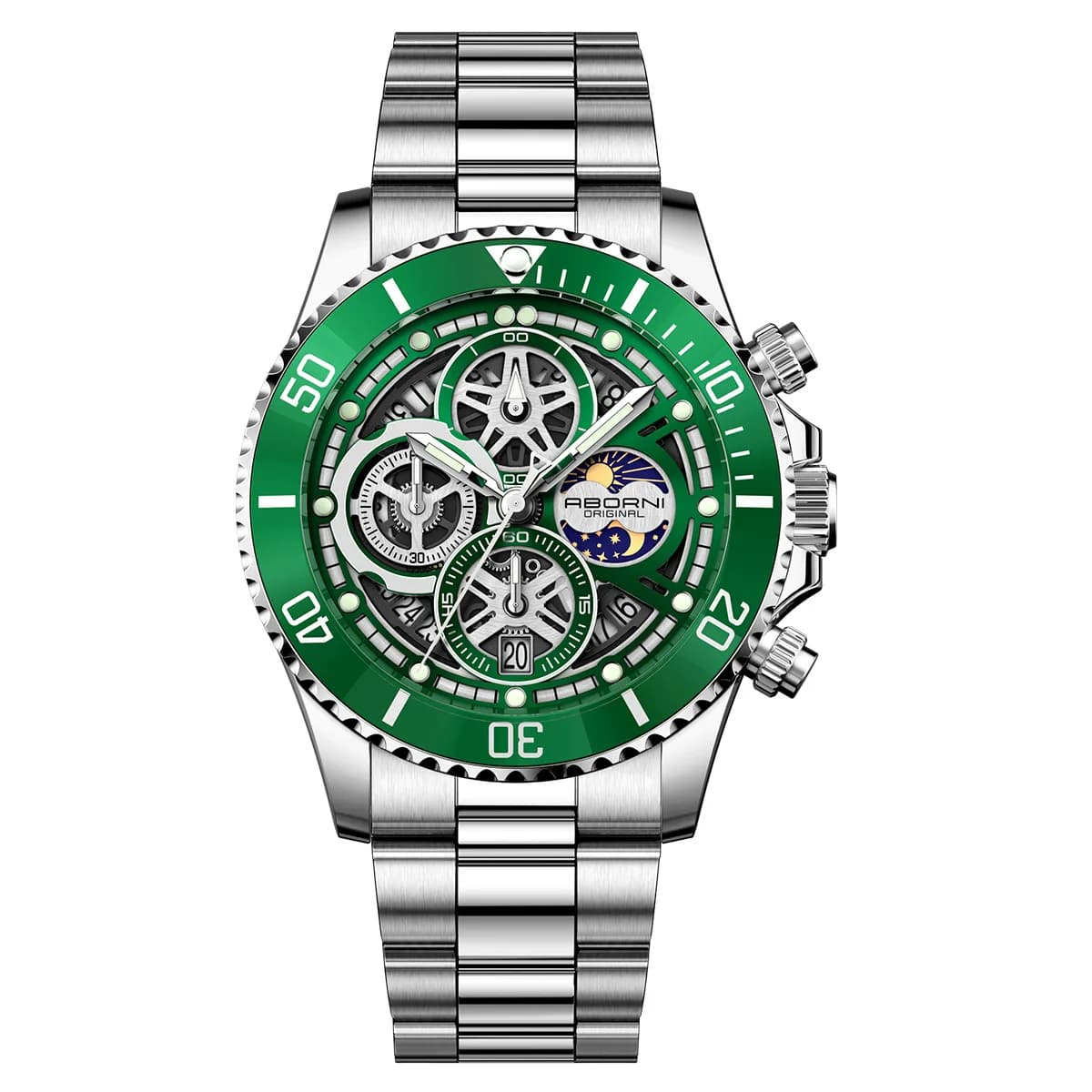 ABORNI Men’s Watches Top Brand Sport Watch Luxury Men Military Stainless Steel Quartz Wrist Watches Chronograph Design Men Clock